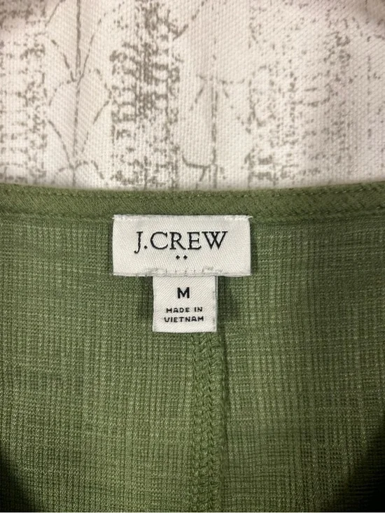 J. Crew Olive Button-Front Short Sleeve Top with Pointed Hem - Picture 3 of 3
